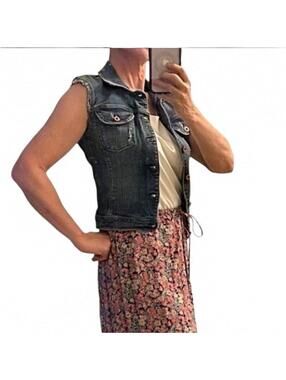 Ag Adriano Goldschmied DenimTrucker Vest Blue Jean Stretch Classic Distressed S